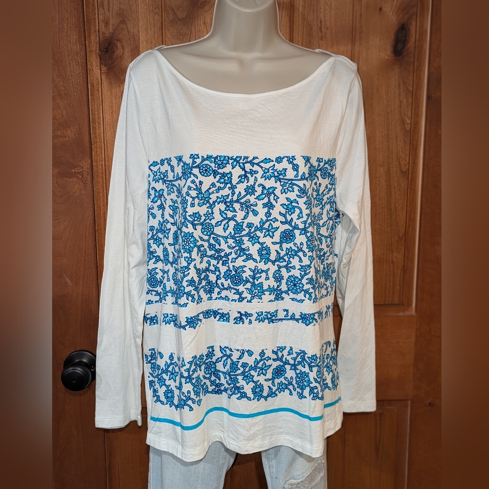 Old Navy Blue and White Long Sleeve‎ Top